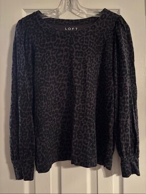 LOFT Charcoal Black Leopard-Print Long Sleeve Top